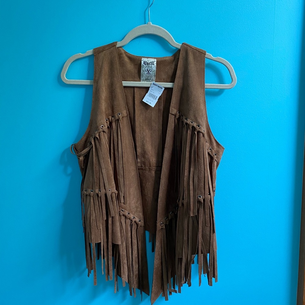 Faux Suede Fringe Vest